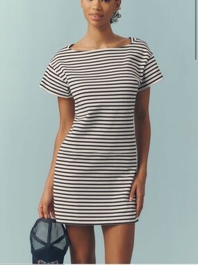 Nation Los Angeles Rosie Black & White Striped Short Sleeve Mini Dress NWT Large